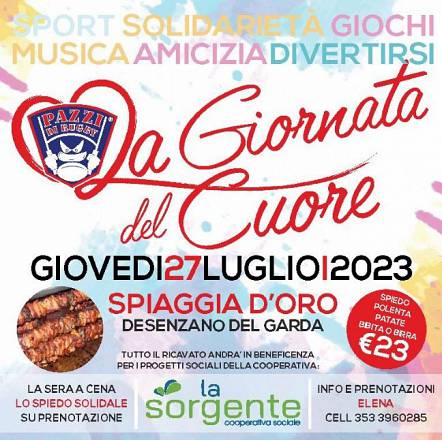 27 luglio - giornata del cuore ♥ pazzi di rugby (organizzazione di volontariato)